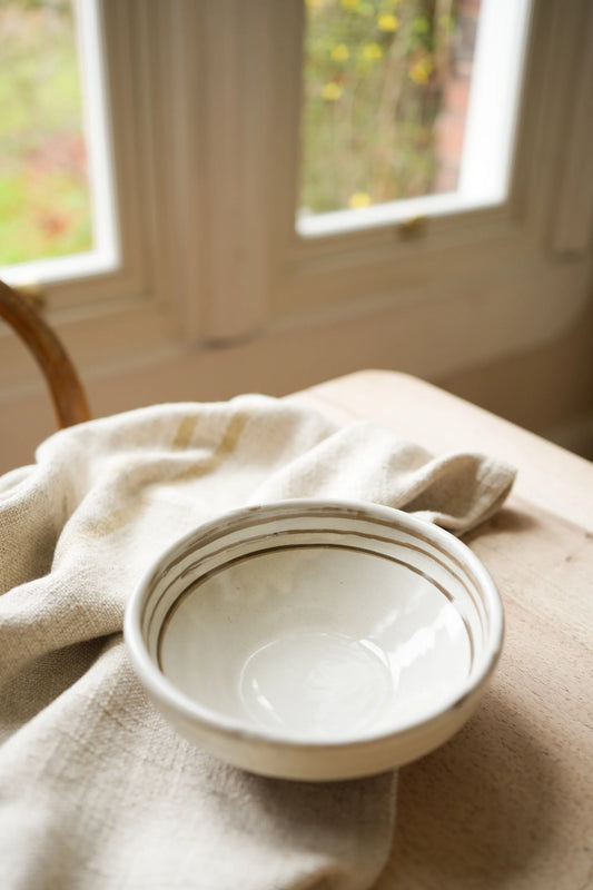 Hand Painted Breton Stripe Snack Bowl - Taupe