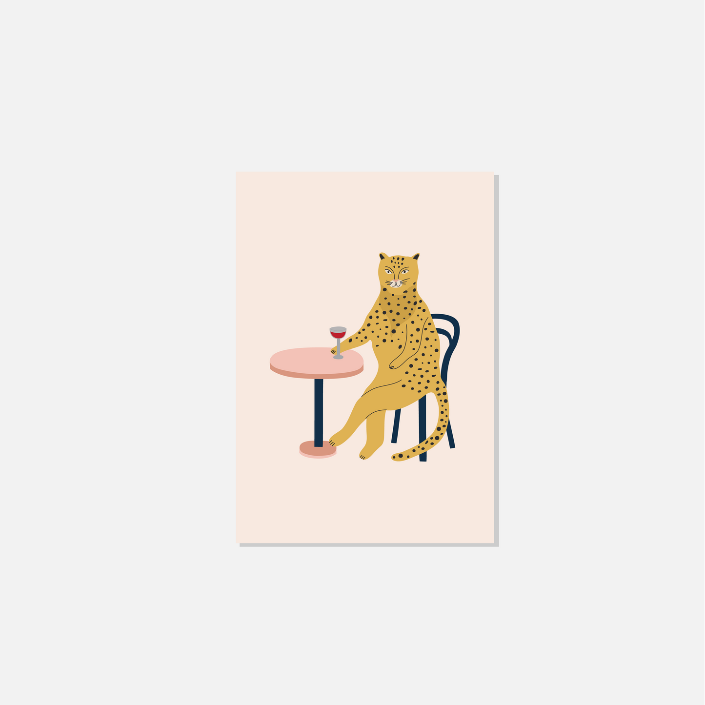 Seekprint - Leopard with Wine Glass Greeting Card