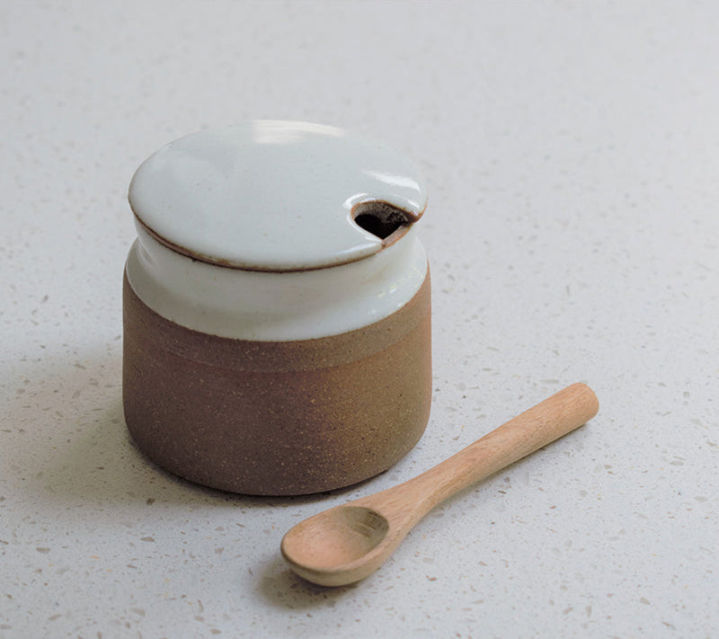Stoneware Sugar Pot with Spoon - Milk White