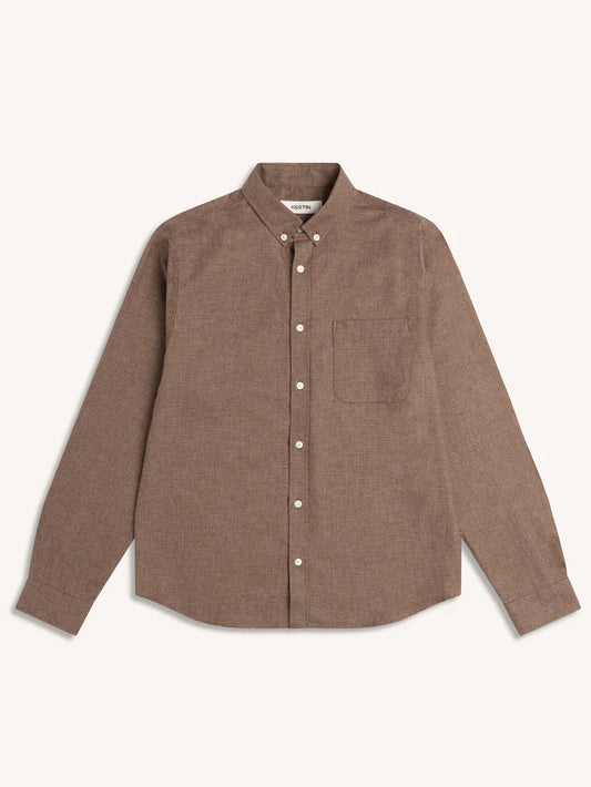 Raeburn Button Down Shirt in Taupe Houndstooth