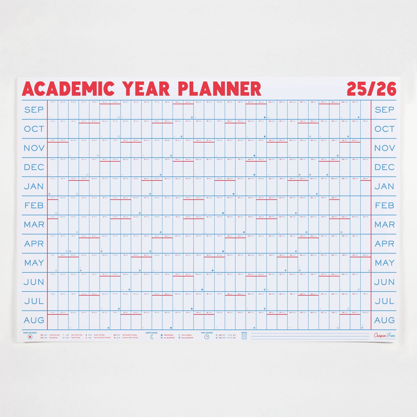 Crispin Finn - 2025/2026 Academic Year Planner - Landscape View