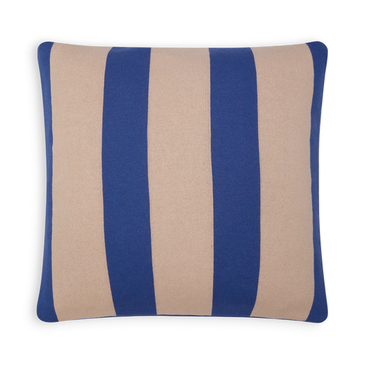 Cotton knit throw cushion, cobalt blue
