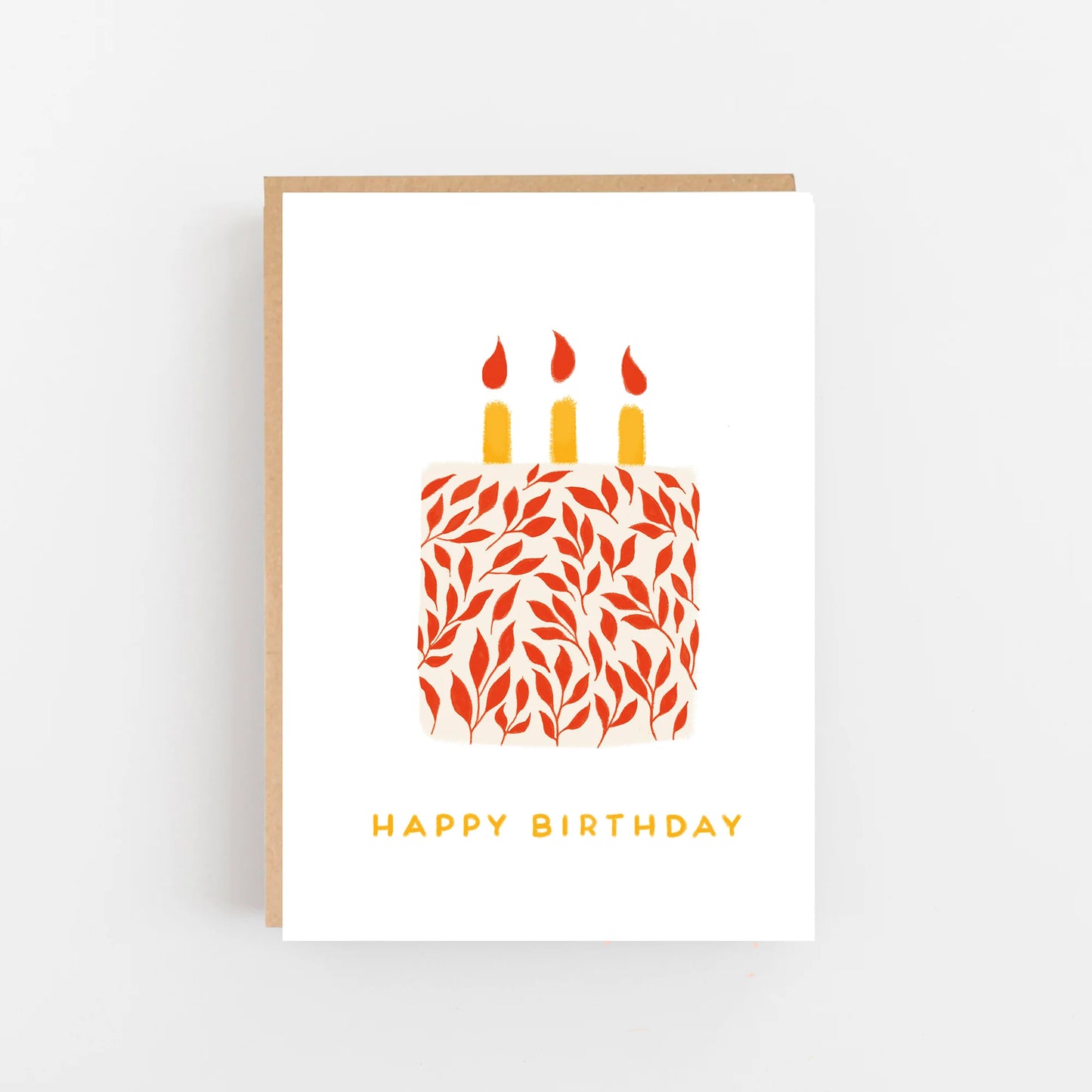 Happy Birthday - Cake with Red Leaf Design