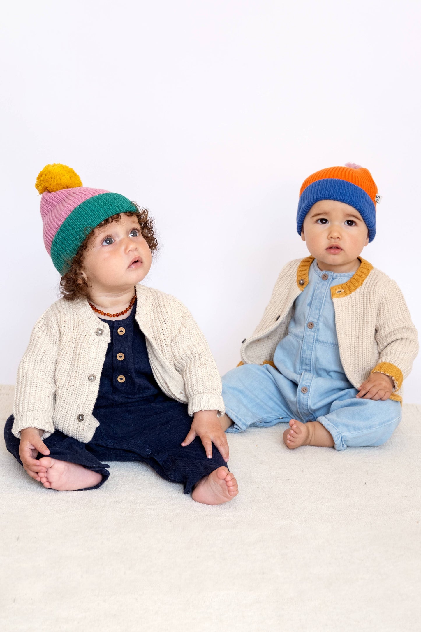 Sophie Home Ltd - Cotton Knit Baby Bobble Hat: Green & Pink