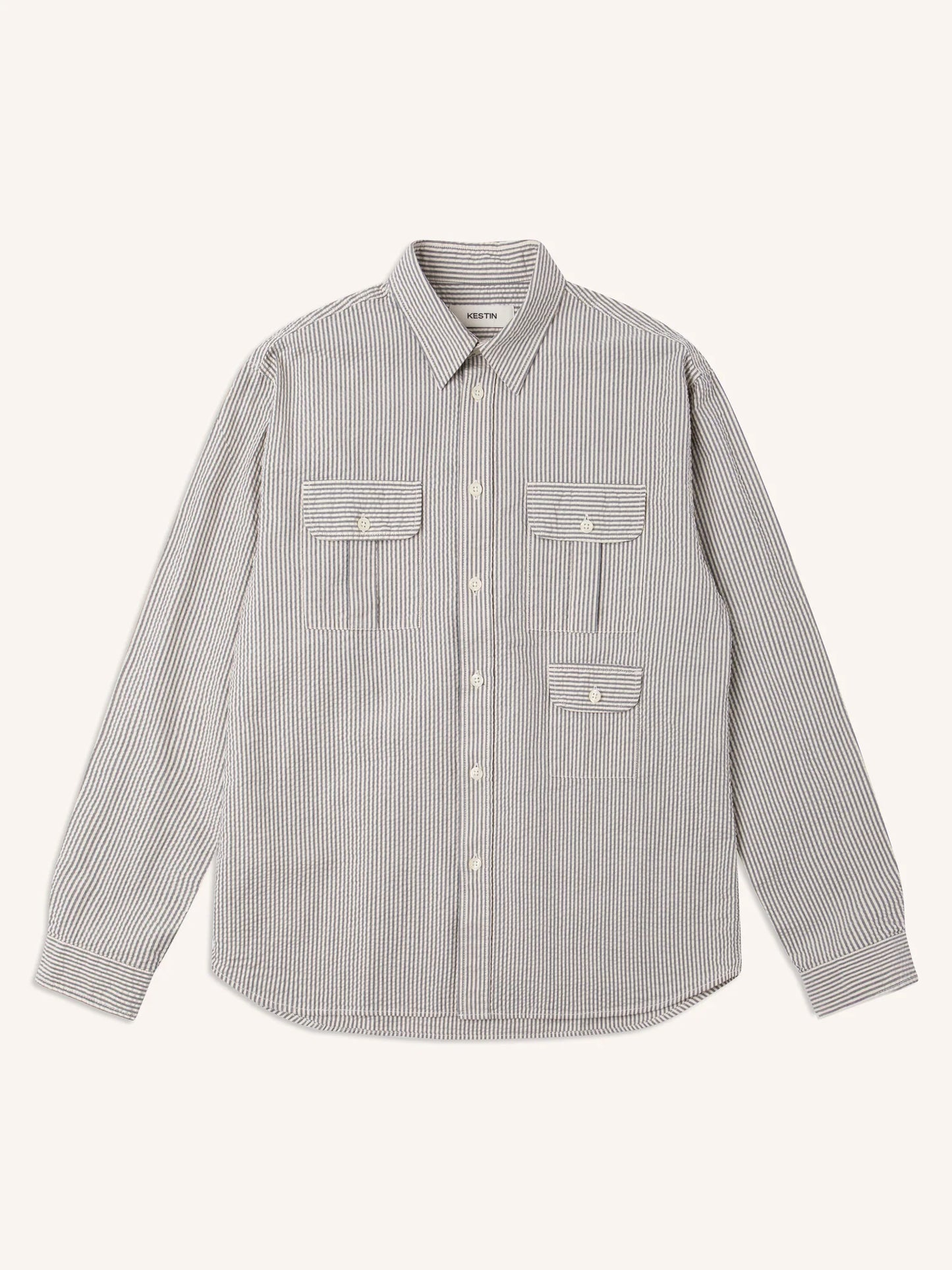 Kinnaird Shirt in Ecru / Blue Stripe Seersucker