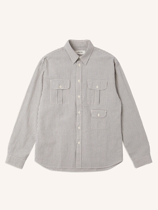 Kinnaird Shirt in Ecru / Blue Stripe Seersucker