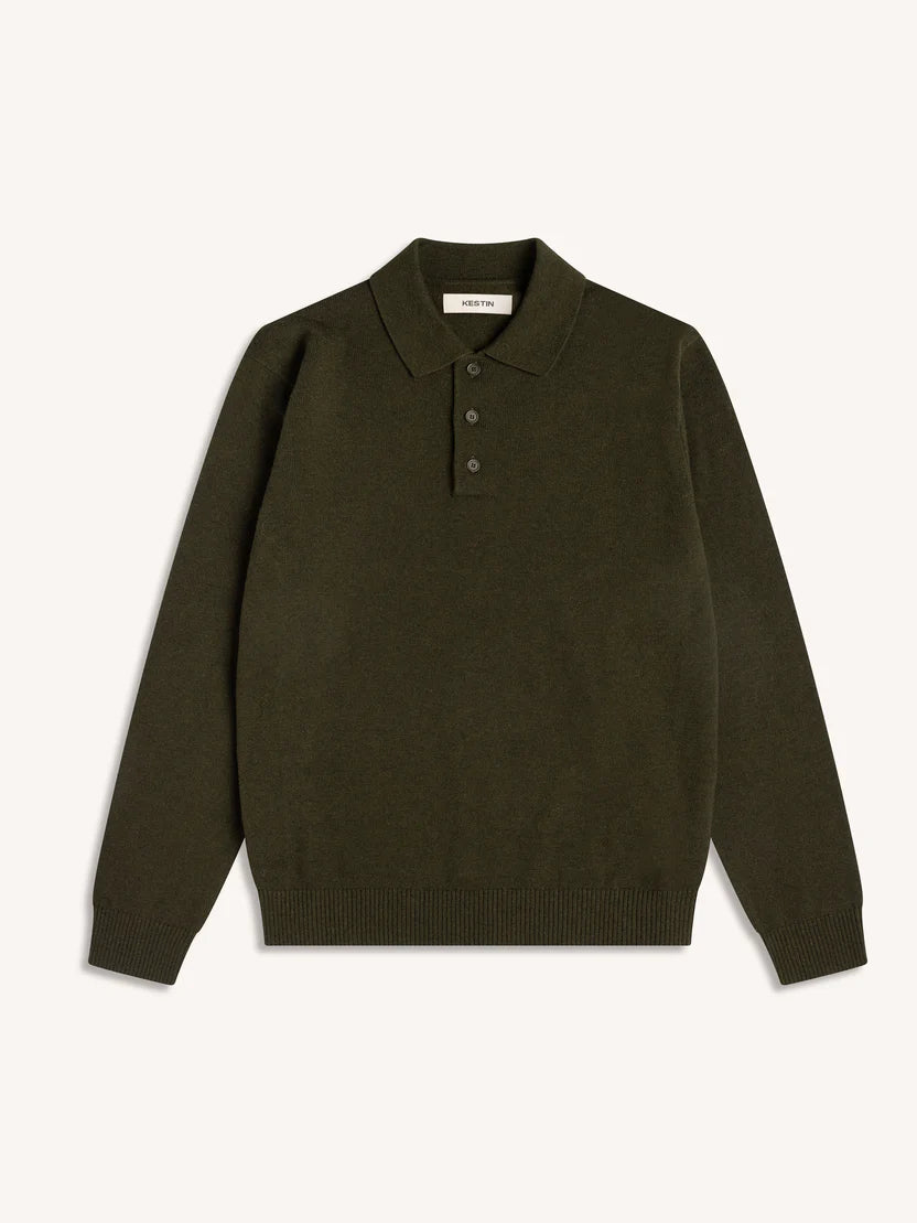 Mull Polo in Dark Olive Fine Gauge Wool Blend