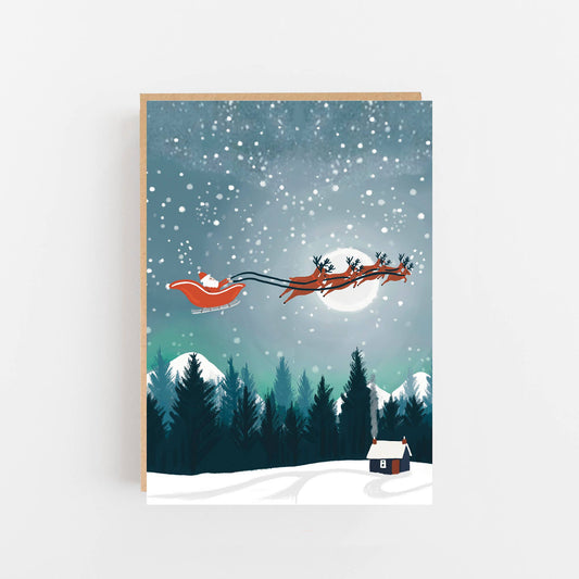 Lomond Paper Co - Christmas Santa  Moonscape, Mountains Portrait Greeting Card