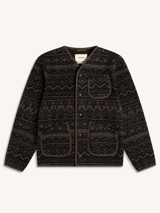 Neist Cardigan in Peat / Black Knitted Fairisle