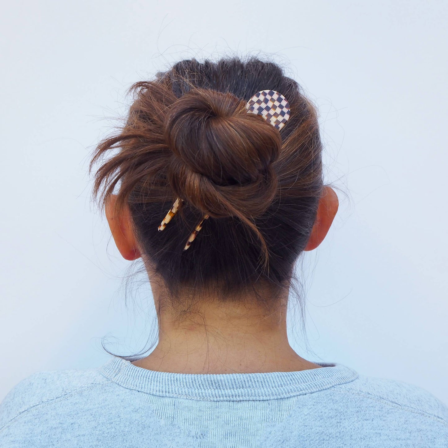 Custom Made - Honey Checker Hair Pin