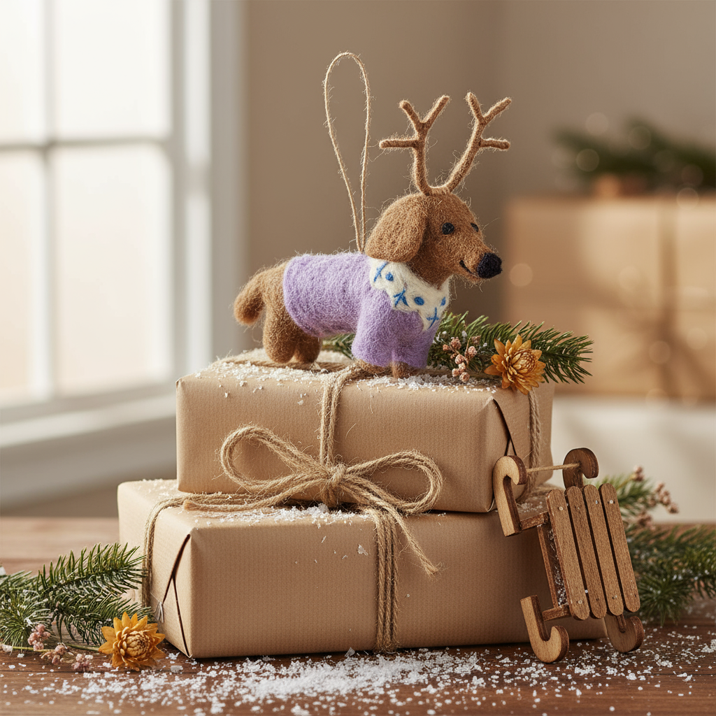 Handmade Felt Rudy Dachshund Dog Christmas Decoration