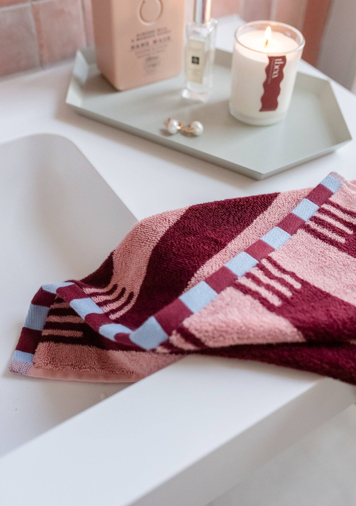 TBCo - Terry Cotton Towels in Pink Stripe