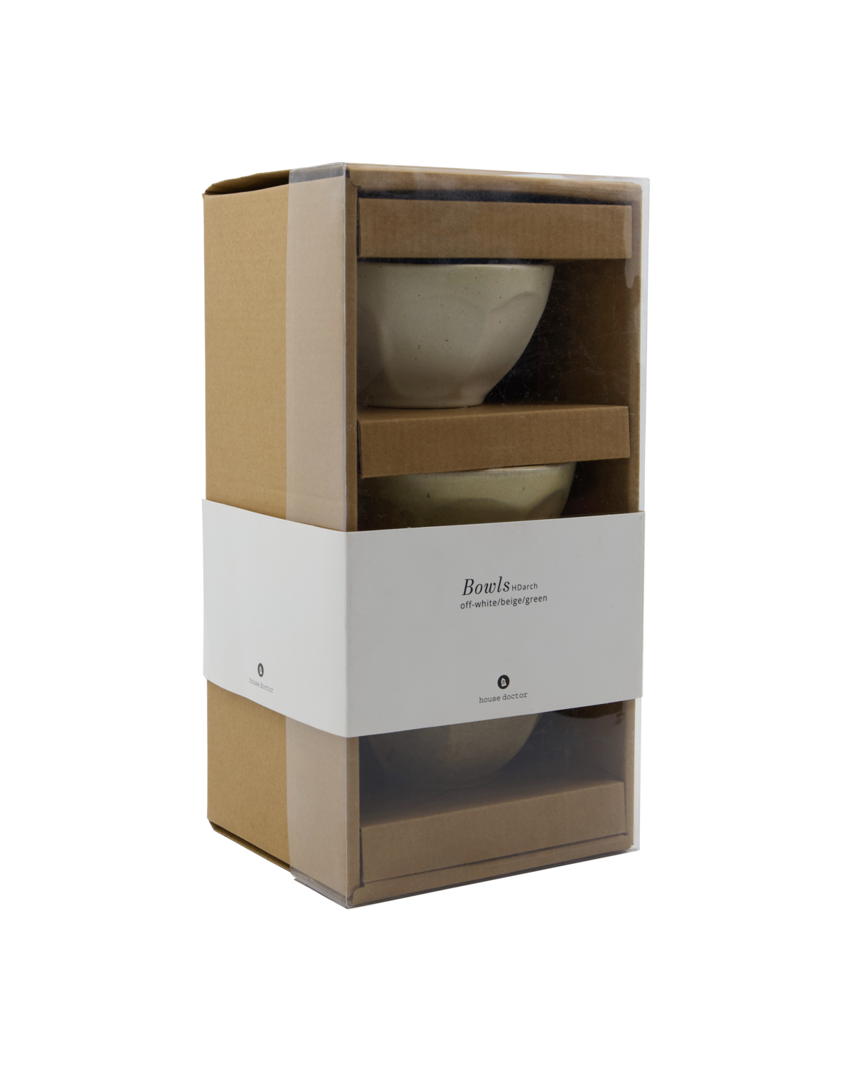 Set of 3 Bowls, Arch, Off-white/Beige/Green