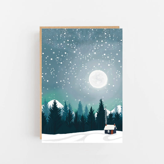 Lomond Paper Co - Christmas Moonscape, Mountains Portrait  Greeting Card