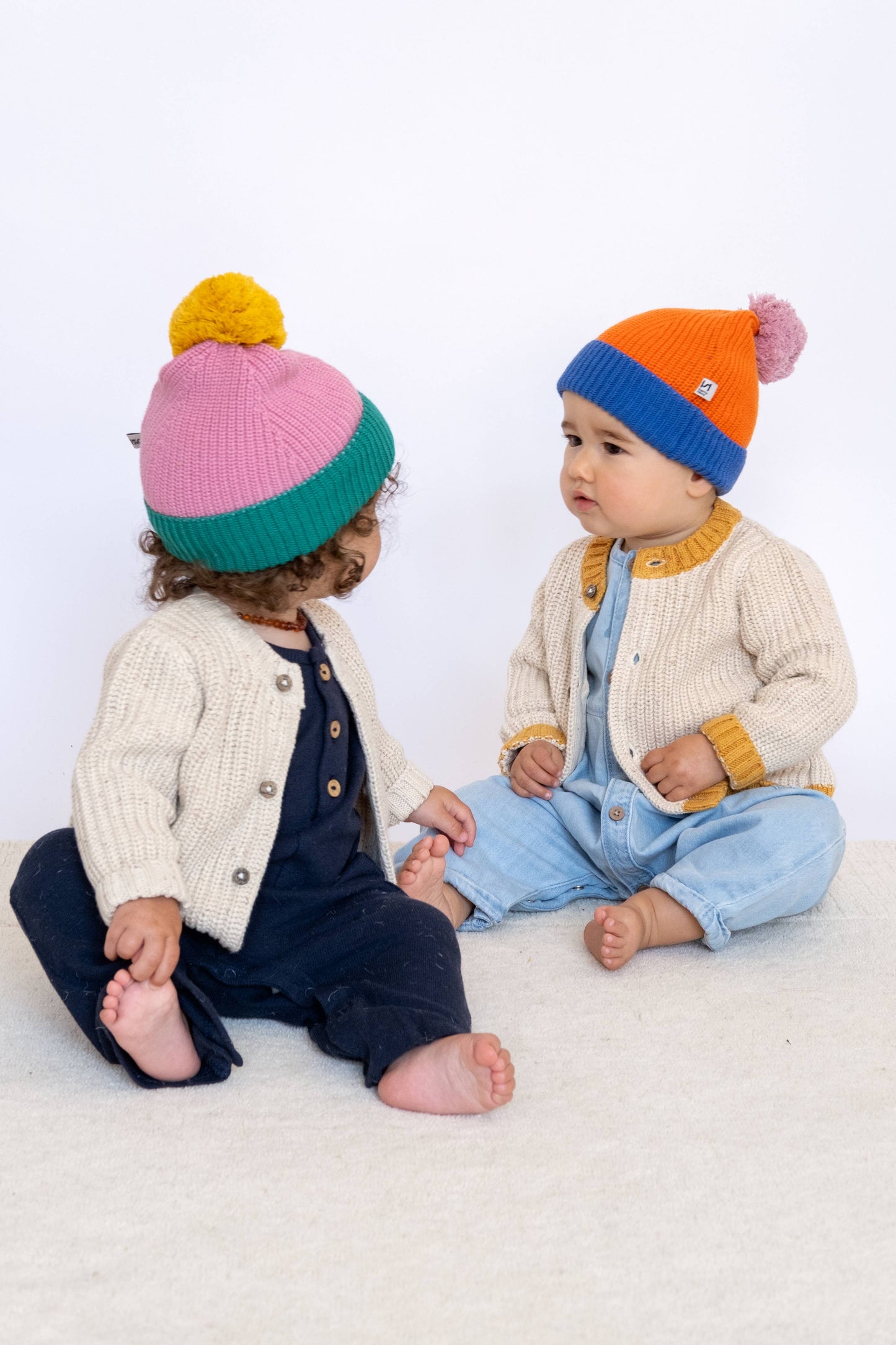 Sophie Home Ltd - Cotton Knit Baby Bobble Hat: Green & Pink