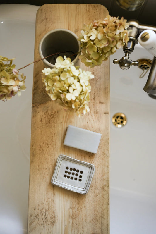 Hand Painted Breton Stripe Soap Dish - Taupe
