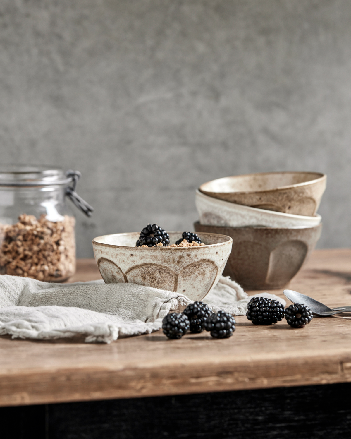 Set of 3 Bowls, Arch, Off-white/Beige/Green