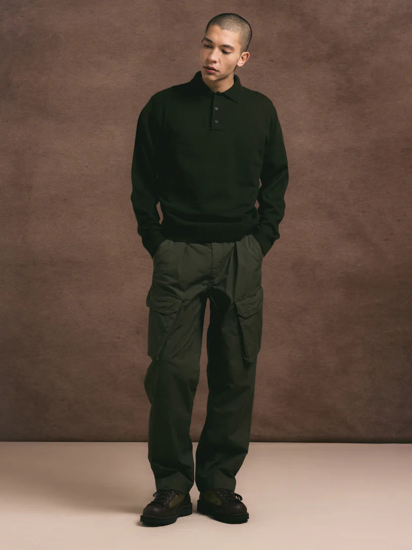 Mull Polo in Dark Olive Fine Gauge Wool Blend