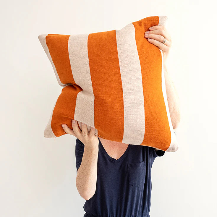 Cotton knit throw cushion, burnt orange