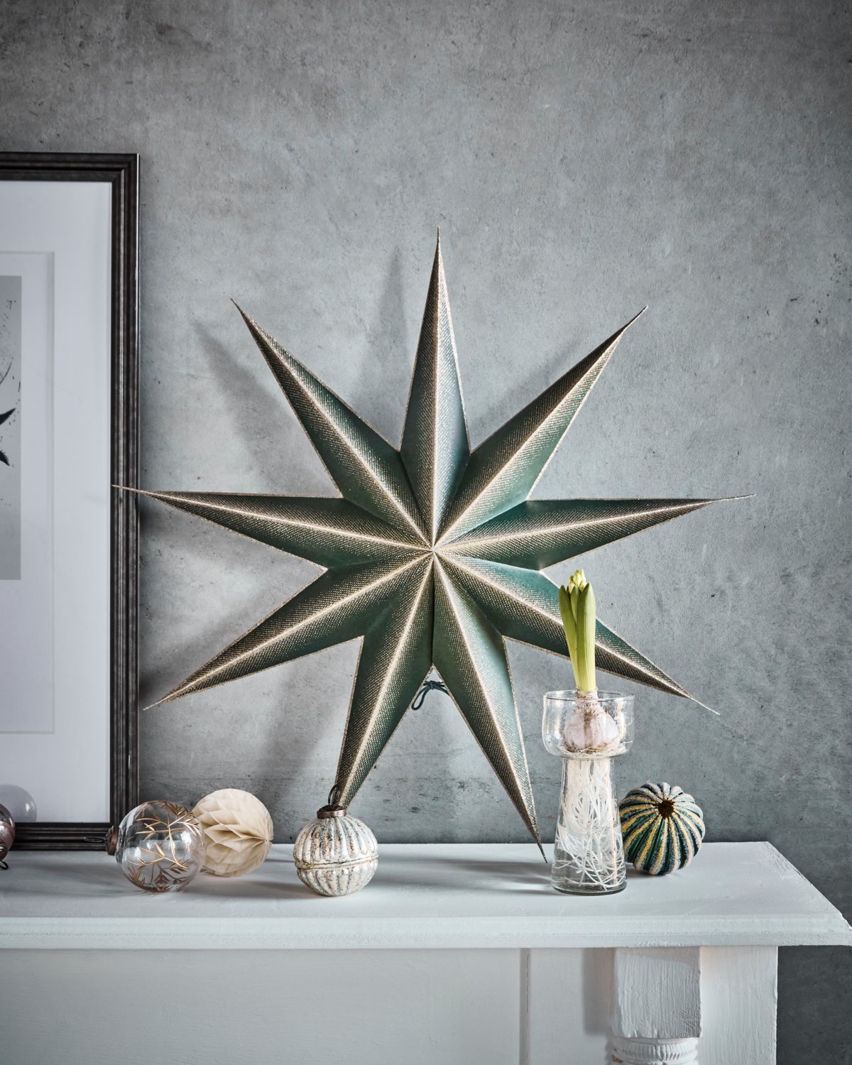 Star, 9-Point, Green & Champagne