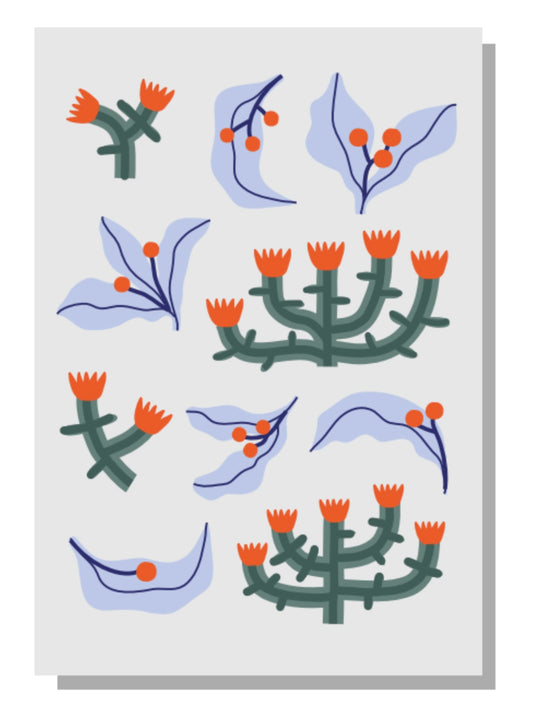 Red Berries and Flowers Greetings Card