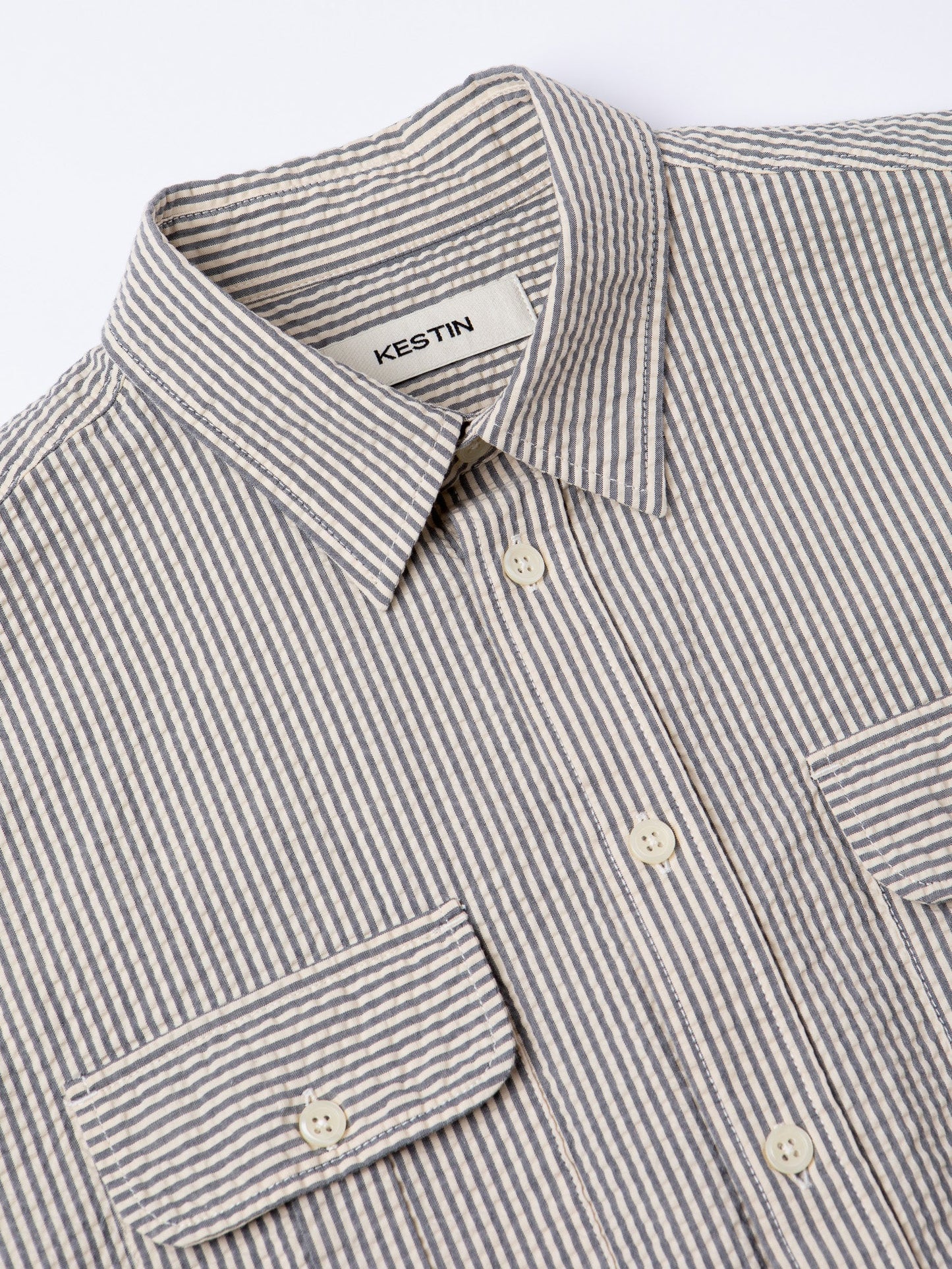 Kinnaird Shirt in Ecru / Blue Stripe Seersucker