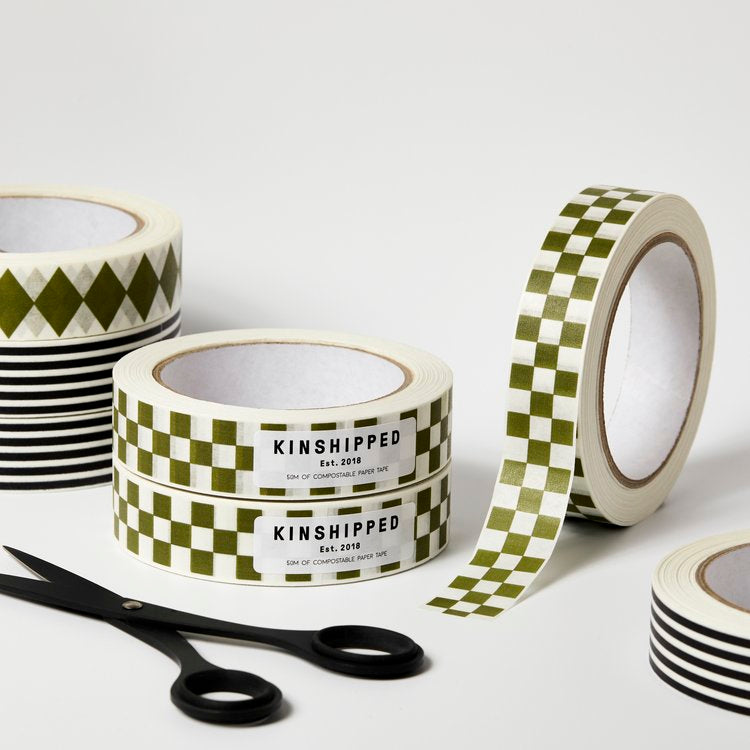 Paper Tape Green Checkerboard 50m