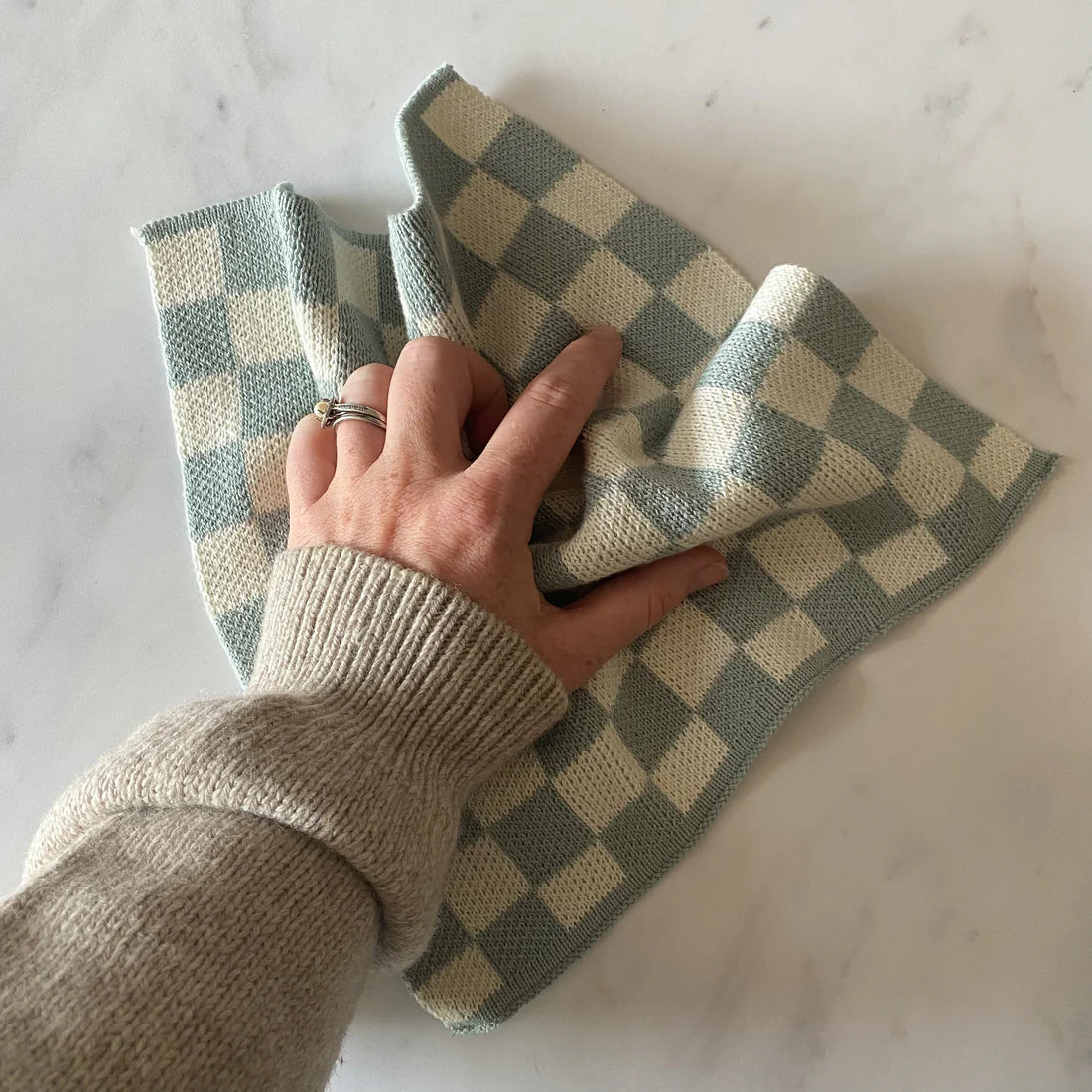 Cotton knit reusable dishcloths - aqua check