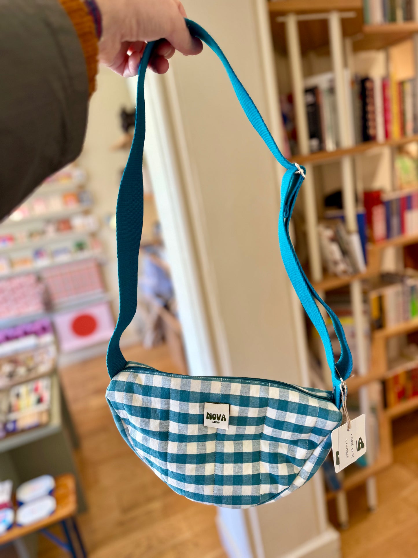 Bum Bag, Teal Gingham