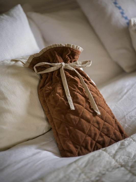 Indian Cotton Velvet & Linen Hot Water Bottle Ginger