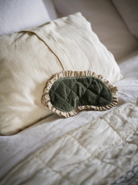 Indian Cotton Velvet & Linen Eye Mask Moss