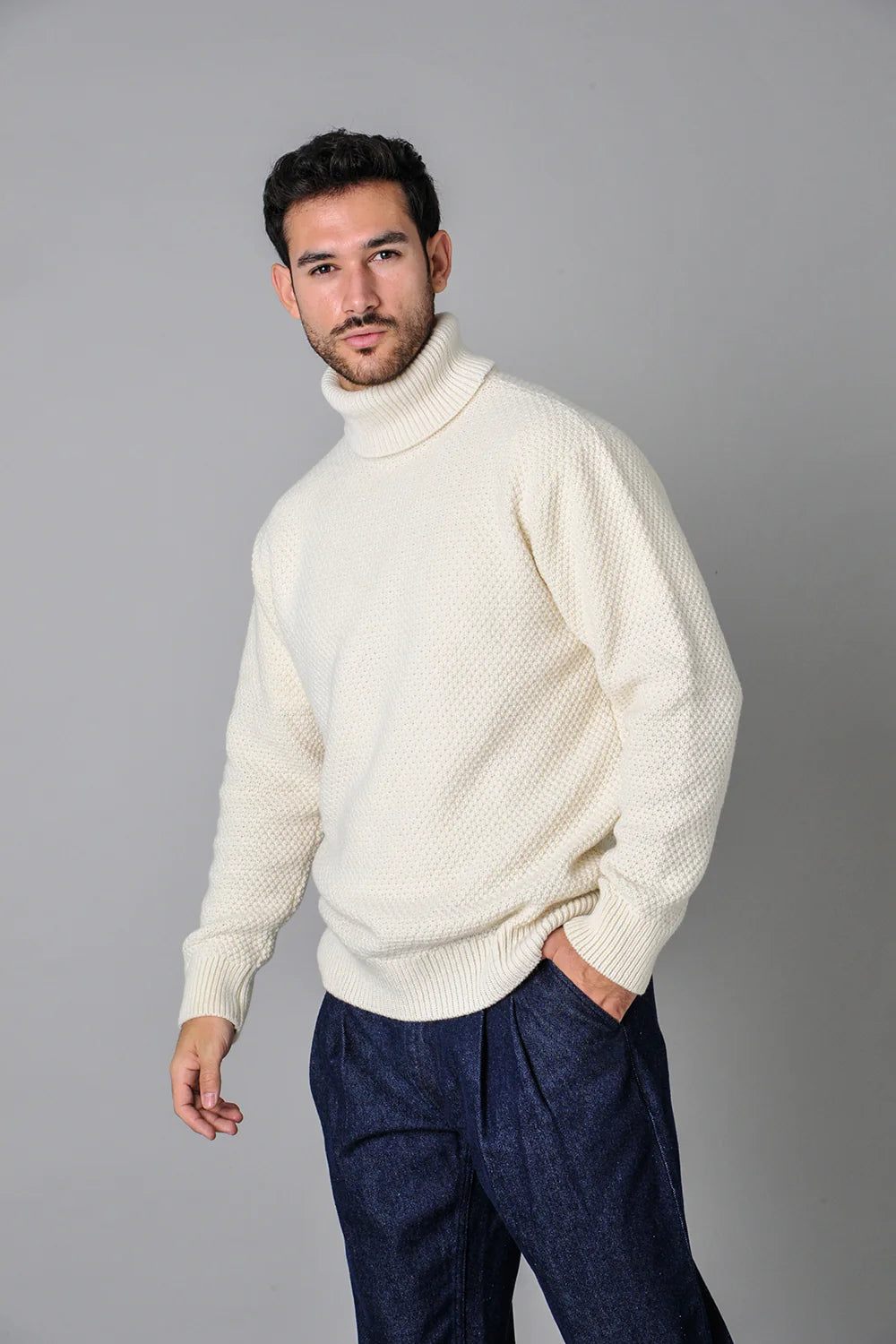 Roll neck jumper, ecru
