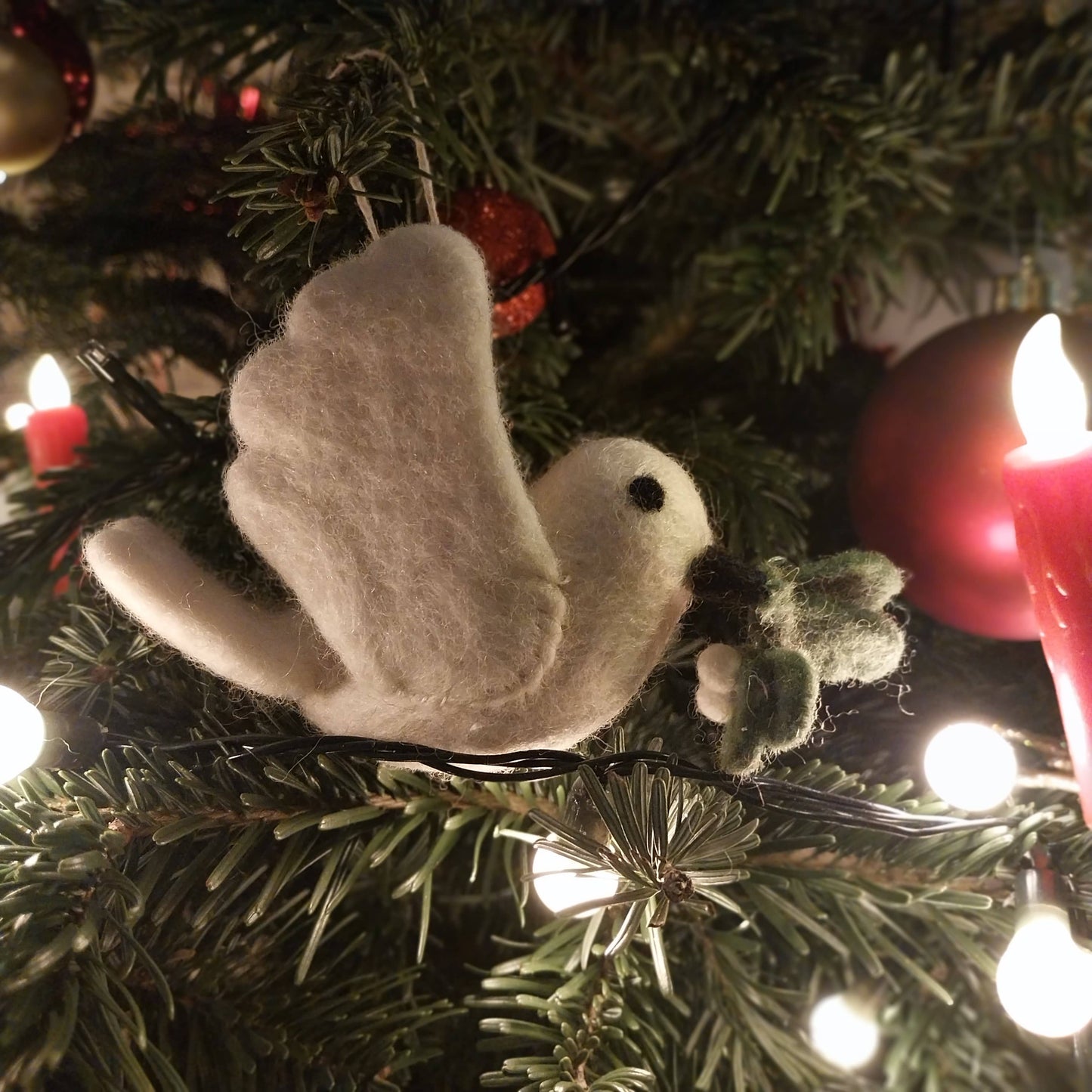 Felt So Good - Handmade Felt Mistletoe Dove Hanging Christmas Decoration
