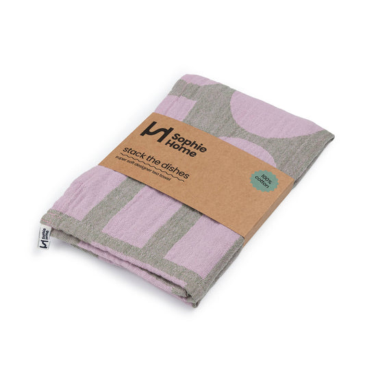 Sophie Home Ltd - Designer Cotton Tea Towel: Stack the Dishes Green