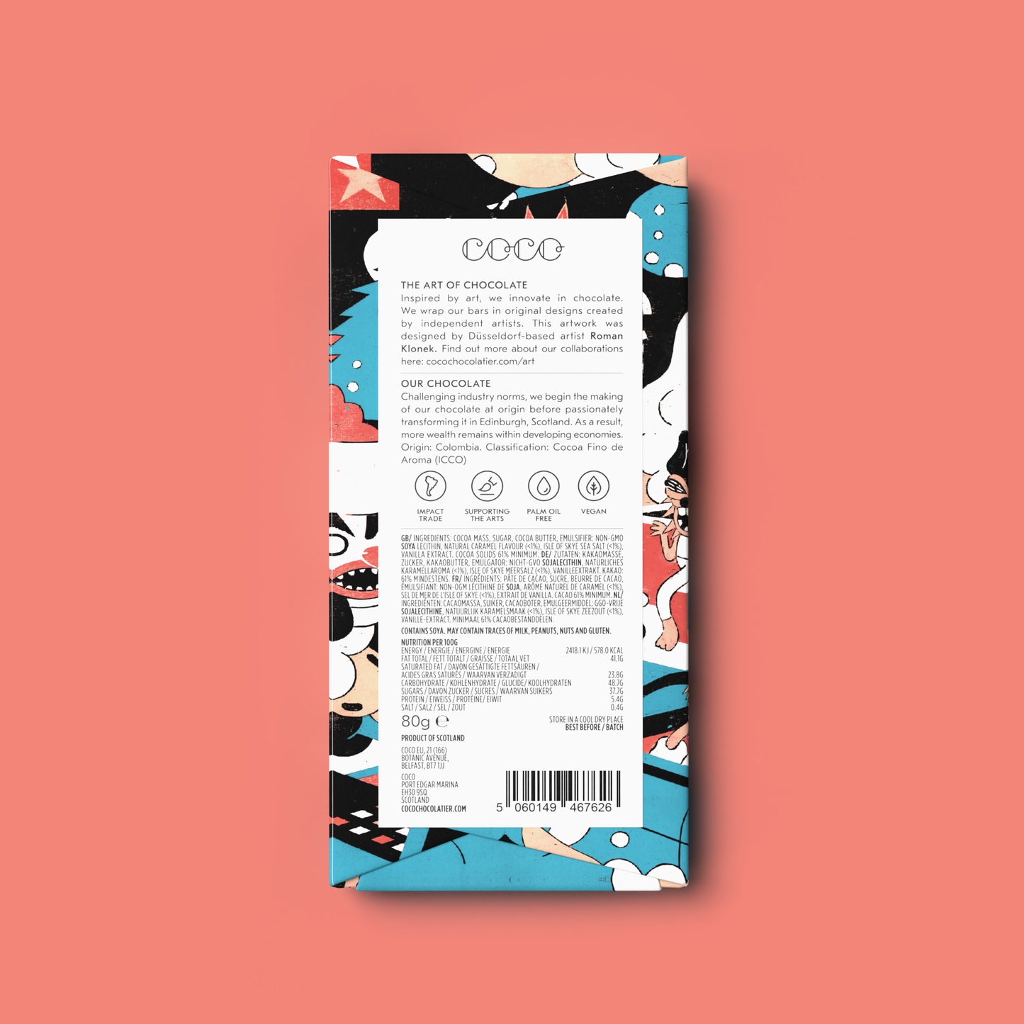 COCO Chocolatier - Salted Caramel Dark Chocolate Bar 80g (Pack of 12)