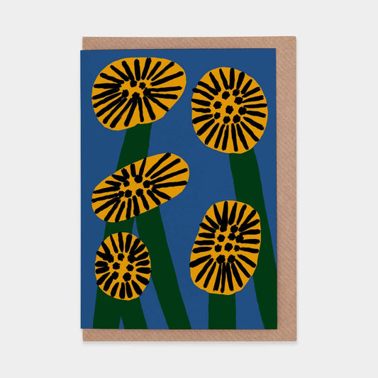 Evermade - Memphis Flowers - Yellow Greetings Card by Marcello Velho