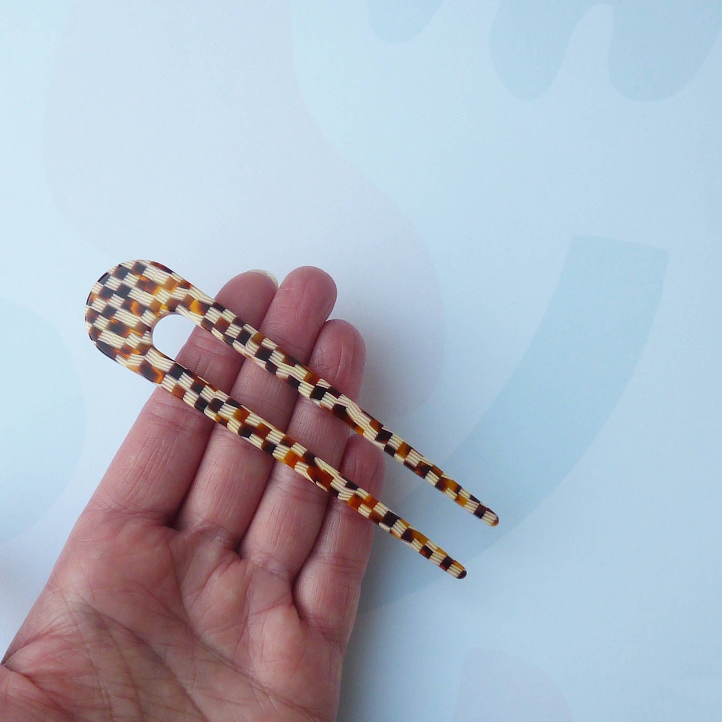 Custom Made - Honey Checker Hair Pin