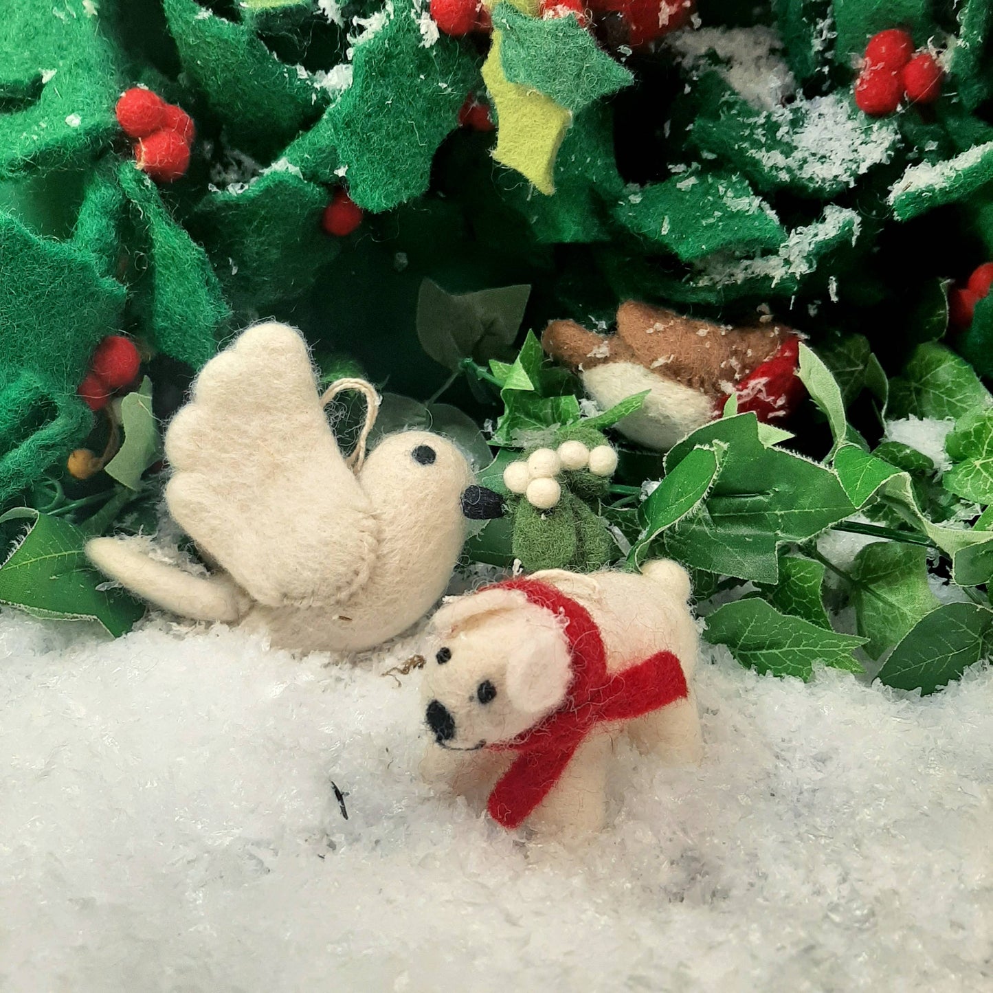 Felt So Good - Handmade Felt Mistletoe Dove Hanging Christmas Decoration