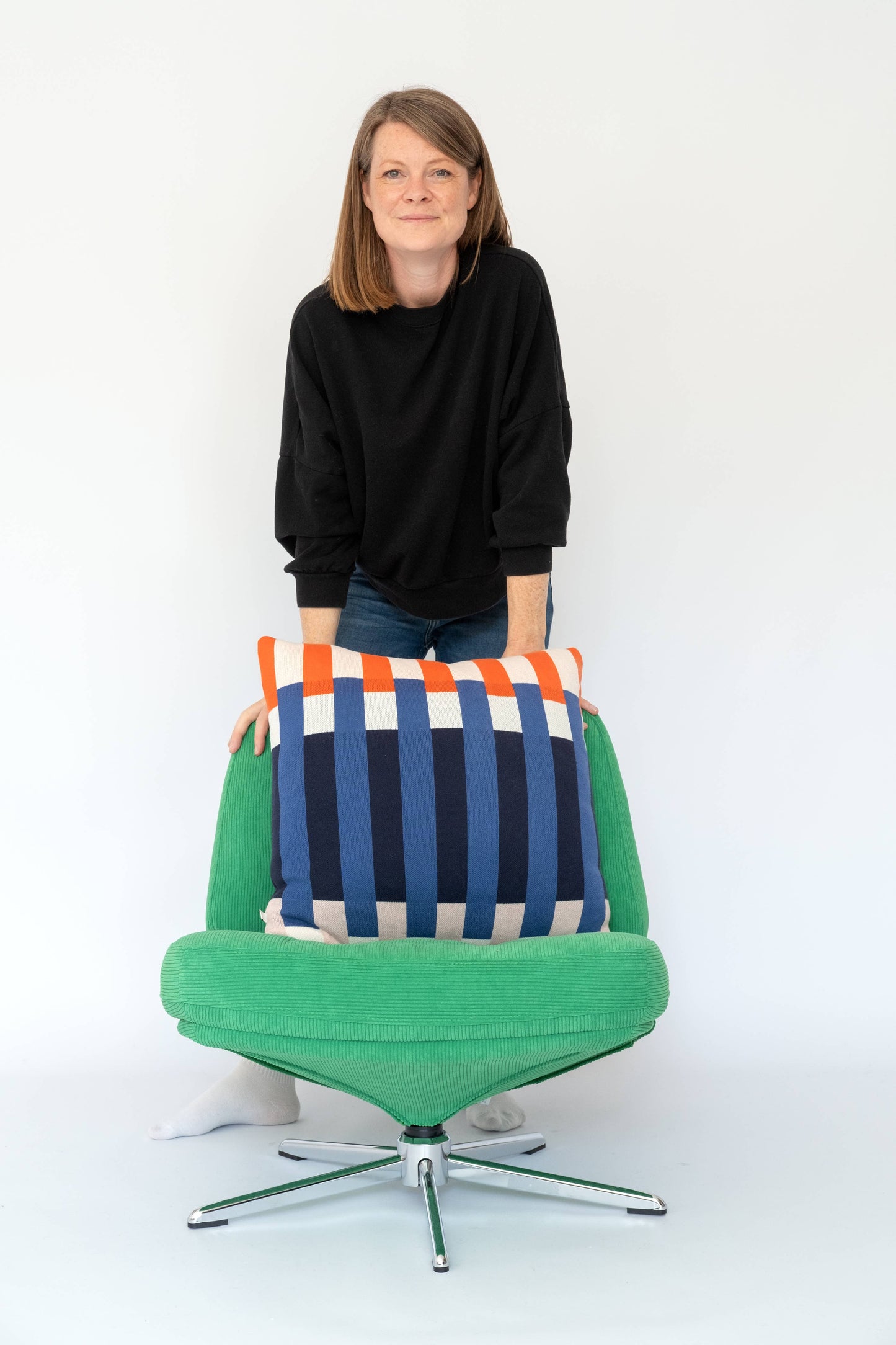 Sophie Home Ltd - Cotton Knit Throw Pillow/Cushion Cover: Studie Navy