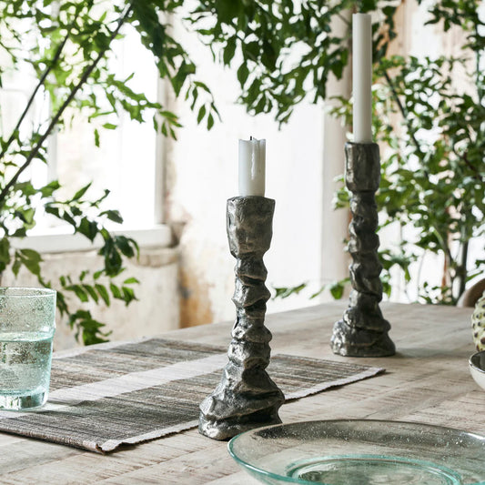 Candle stand, Raku, Antique silver large