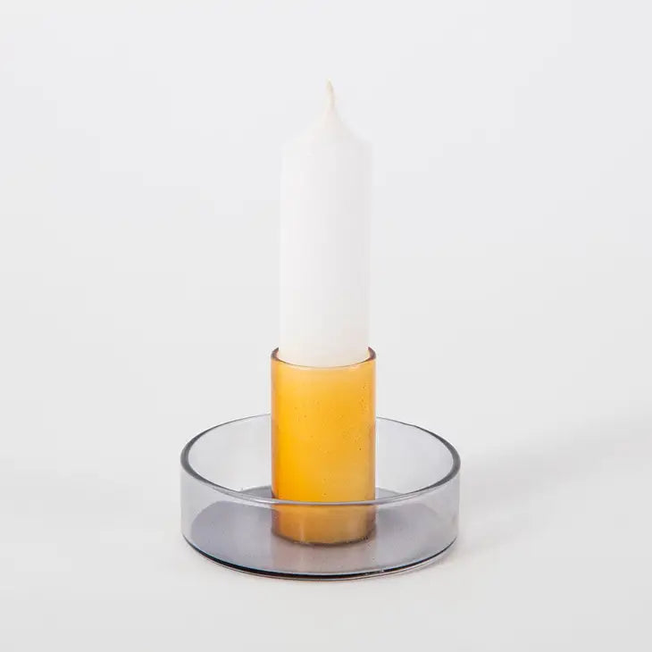 Grey + orange glass candle holder