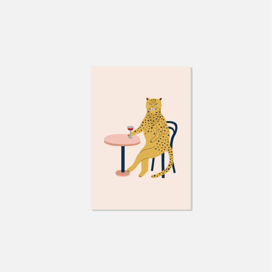 Seekprint - Leopard with Wine Glass Greeting Card
