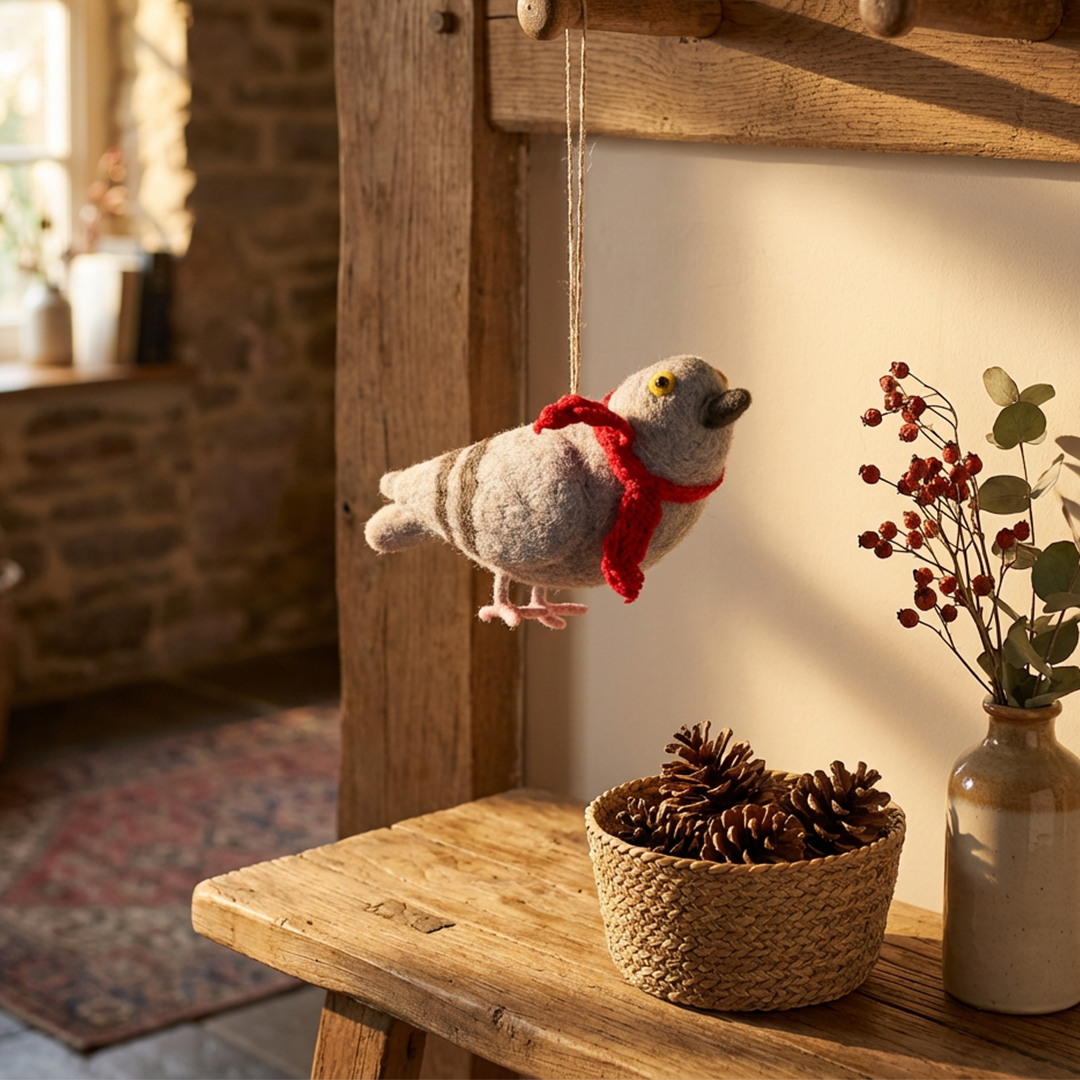 Handmade Pigeon with a Scarf Hanging Bird Decoration