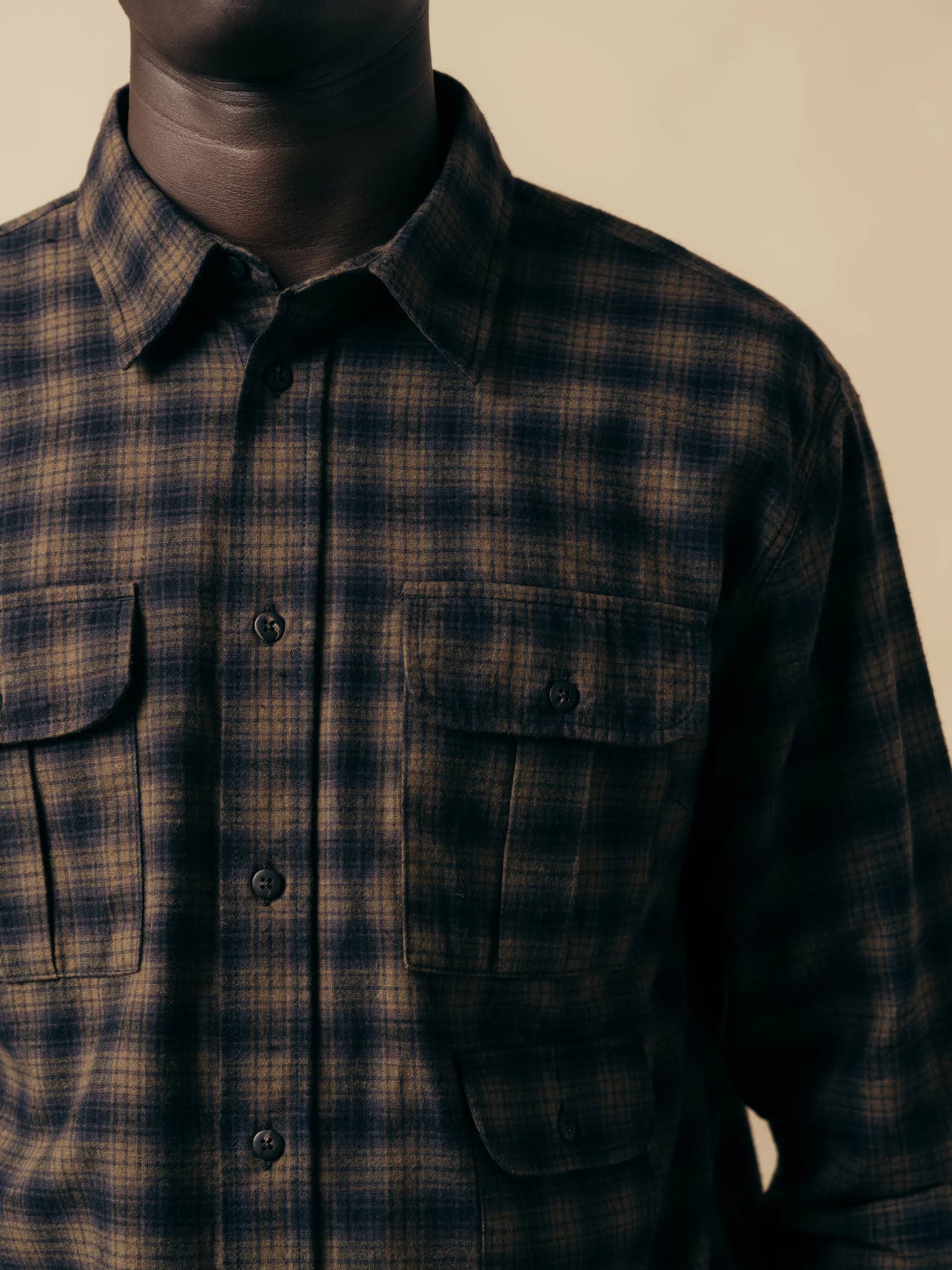 Kinnaird Shirt In Charcoal / Khaki Check Plaid Cotton