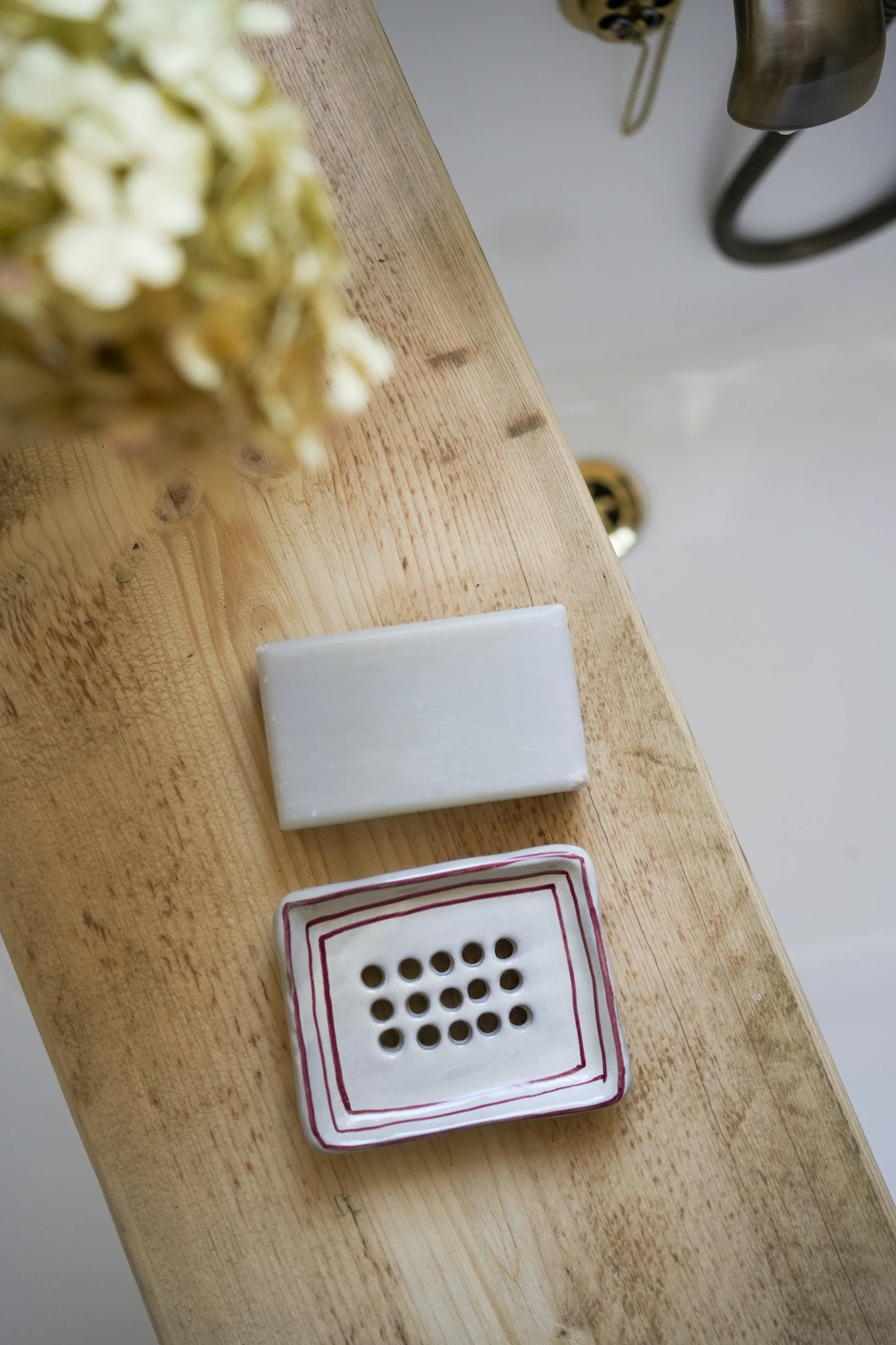 Hand Painted Breton Stripe Soap Dish - Brick