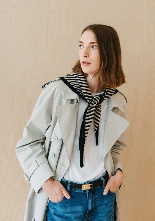 TBCo - Merino Triangle Scarf in Black Stripe