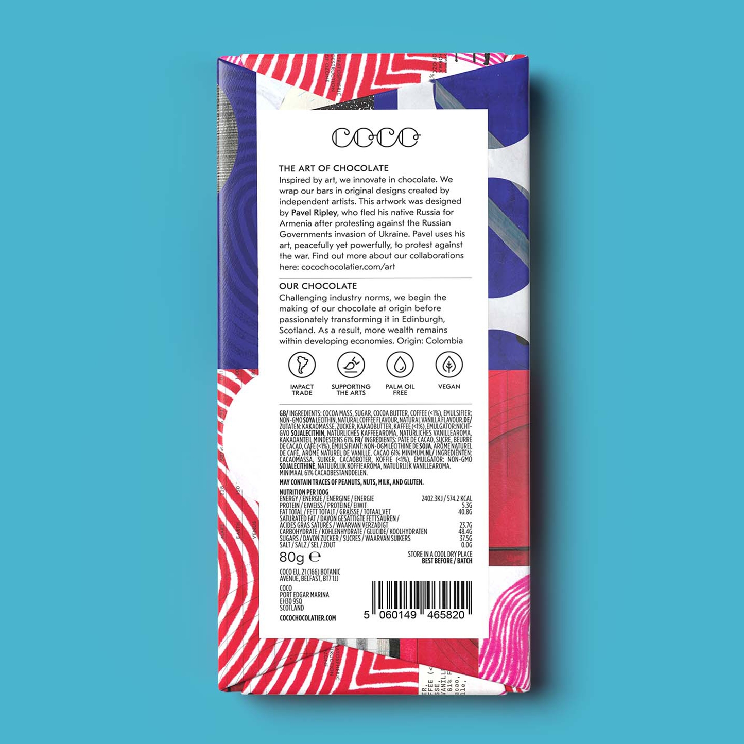 COCO Chocolatier - Cold Brew Coffee Dark Chocolate Bar (Pack of 12)