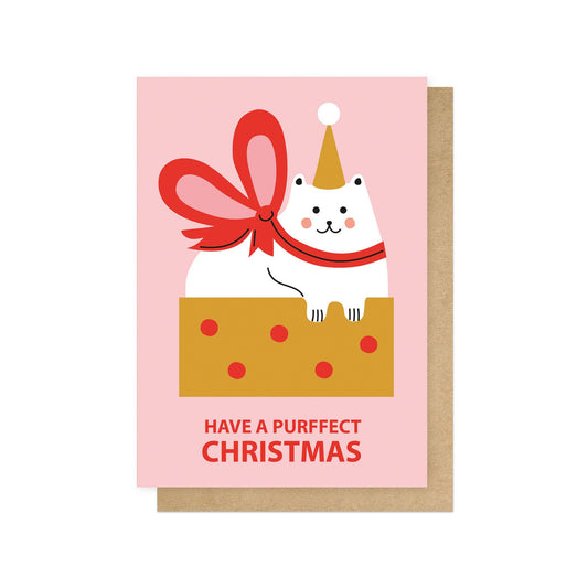 East End Prints - Christmas Cat In A Box Greetings Card