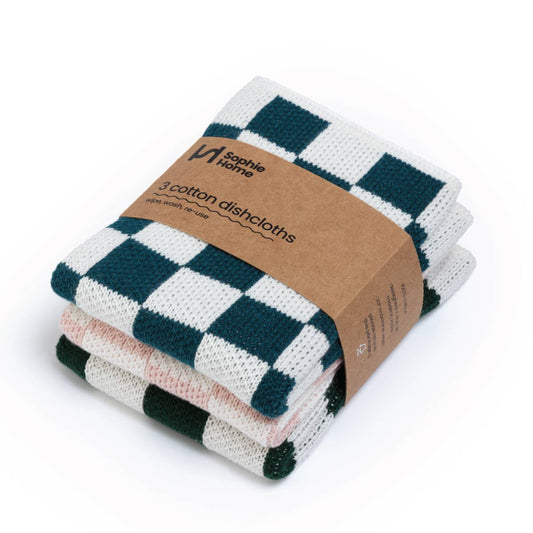 Sophie Home Ltd - Reusable & Eco-Friendly Cotton Knit Dishcloths: Check Ink