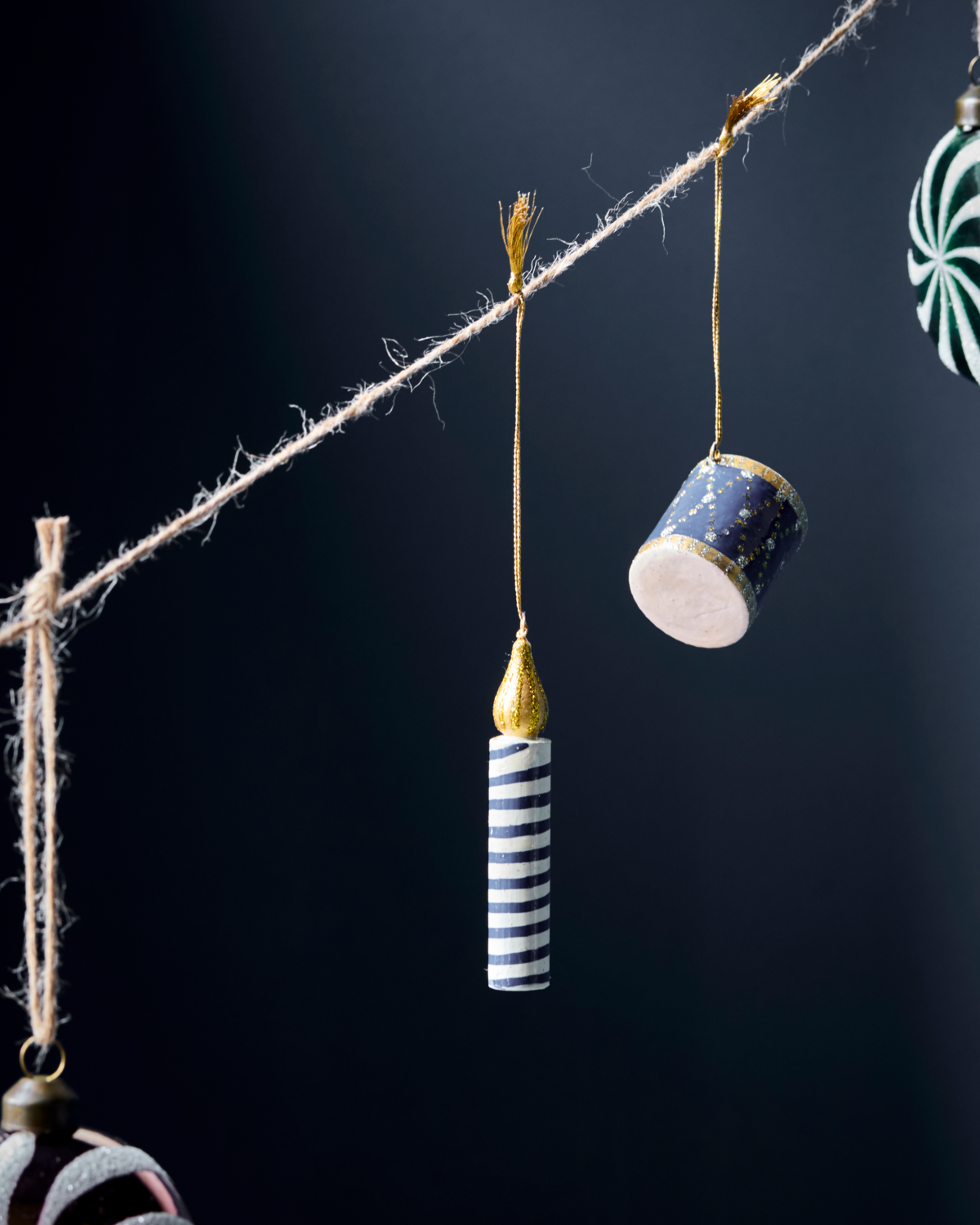 Christmas ornaments, Candle, Green, Rose & Blue (set of 3)